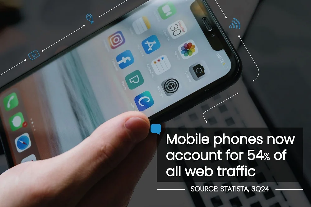The Importance of Responsive Design A person holding a mobile phone featuring the importance of responsive design.